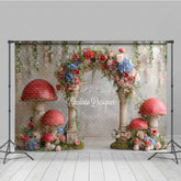 Aperturee - Aperturee Fairytale Mushroom Wedding Arch Backdrop Enchanted Forest with Flowers Whimsical Garden Ceremony Photo Prop
